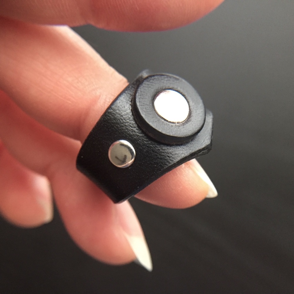 Genuine Leather Ring Black Rivet Stud “Fuji” 6
